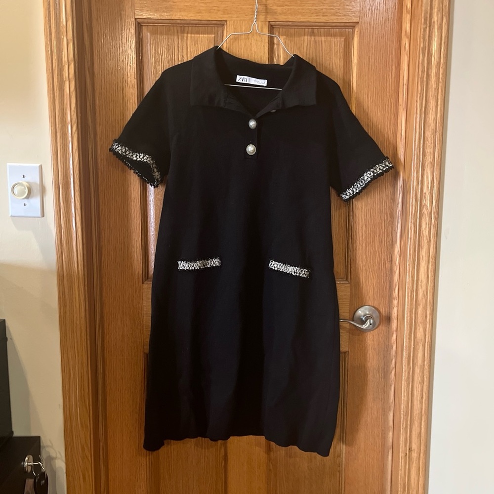 Zara Black Dress with Silver Button Details
